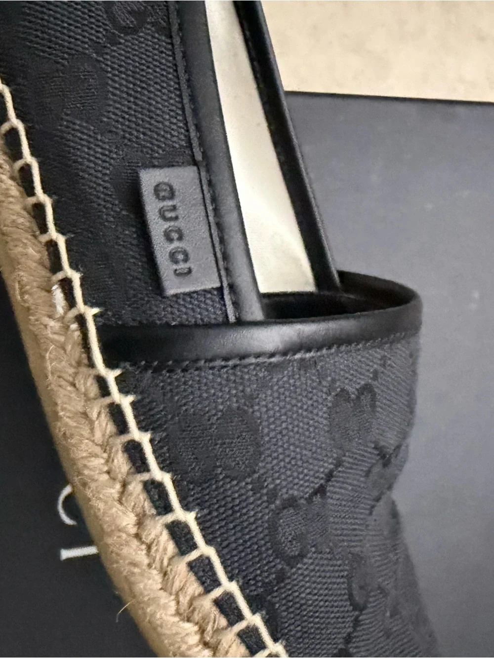 Gucci Black GG Canvas Espadrille Slip-On Loafers - Picture 6 of 8